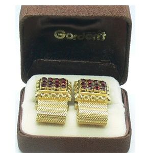 Mens Vintage  Gold Tone &  12 Rubies  Cufflinks